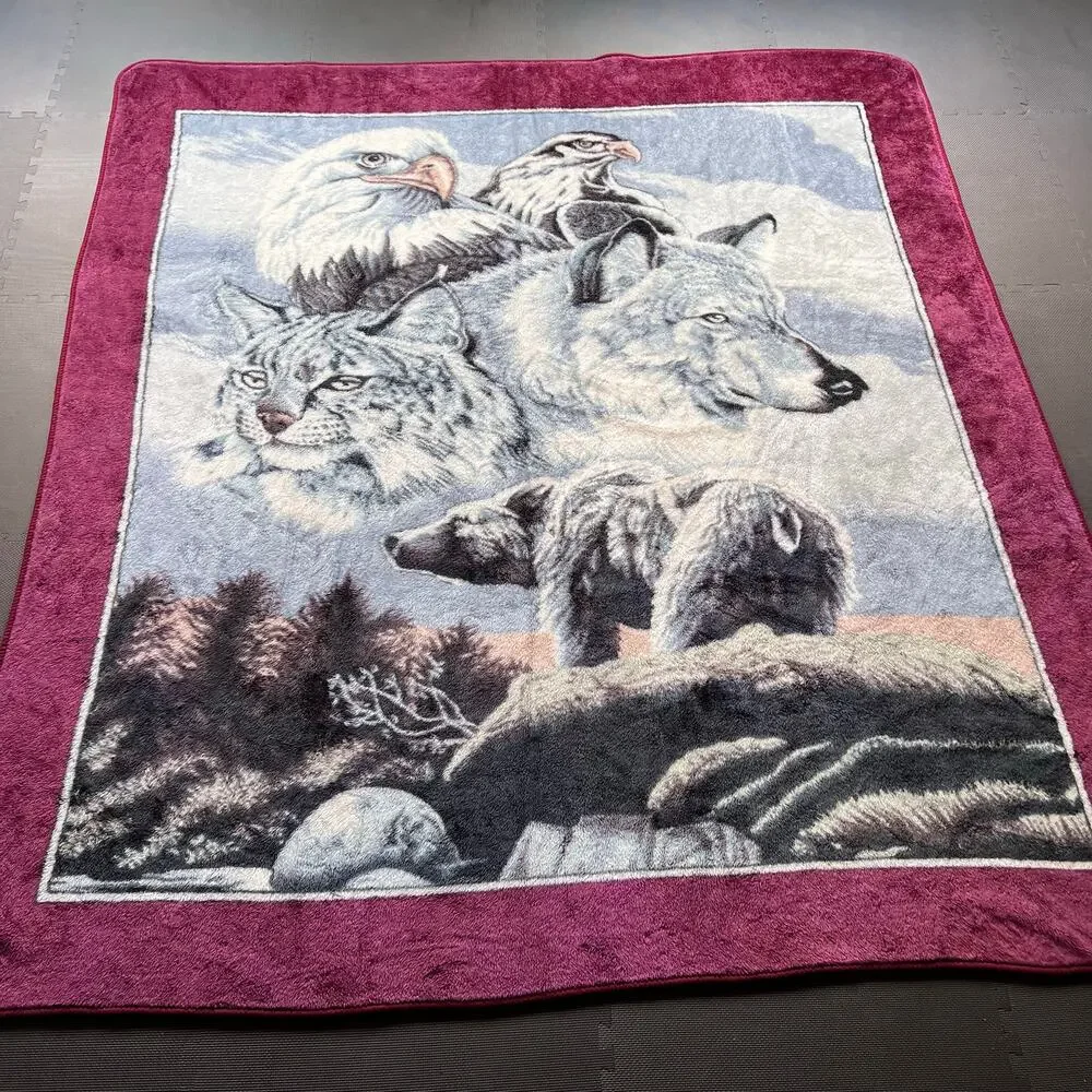 Nature Bald Eagle Wolf Bear Queen Size Blanket Sofa Fleece 78